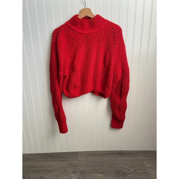 DOUBLE ZERO Women LARGE Red Cropped Knit Sweater Pullover - Picture 1 of 6